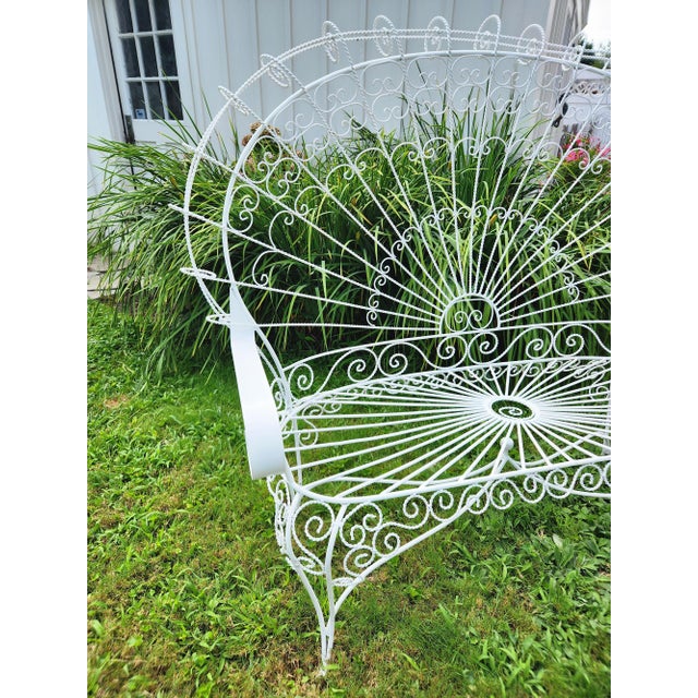 Metal Vintage White Metal Salterini Style Peacock Settee For Sale - Image 7 of 12
