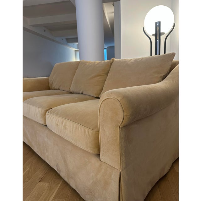 Mid-Century Modern Ralph Lauren Classic Velveteen Three-Seat Sofa With Skirt For Sale - Image 3 of 6