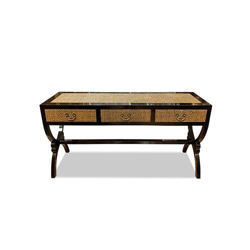 This cross legs rattan top console table made out of elm wood. Topping and drawers with rattan which blends well with the...
