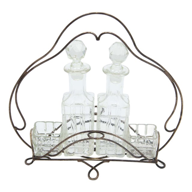Cruet with Silver Wire Frame and Glass Cruets, Set of 3 For Sale