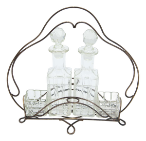 Cruet with Silver Wire Frame and Glass Cruets, Set of 3