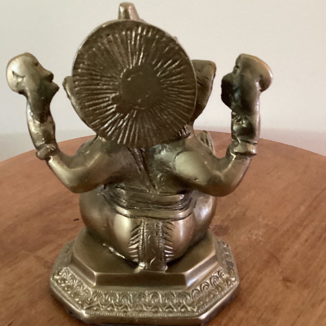 Vintage Handcrafted Solid Brass Hindu God Lord Ganesha Statue Sitting on the Lotus For Sale - Image 9 of 12