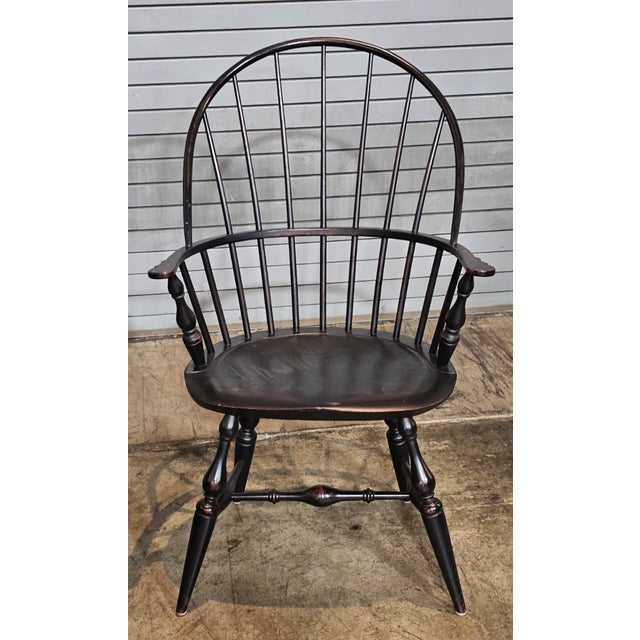 Pair of Warren Chair Works Sack Back Windsor Arm Chairs Bench Made Black Finish For Sale In Cleveland - Image 6 of 10