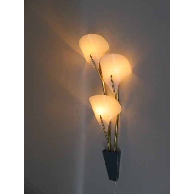 Metal Large Italian Brass &amp; White Acrylic Glass Wall Lights, 1950s, Set of 2 For Sale - Image 7 of 18