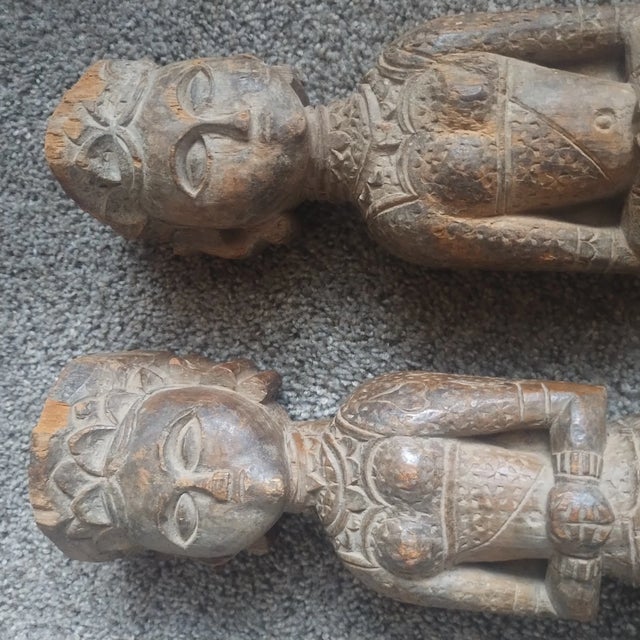 Pair of Antique Hand-Carved Wood Female Figures Temple Wedding Statue Sculpture For Sale - Image 12 of 15