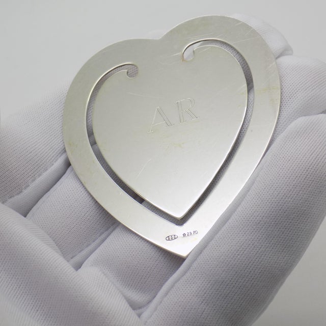 Vintage Italian Handmade Silver Heart-Shaped Bookmark Engraved with Ar, Padova, 1980s For Sale - Image 4 of 14