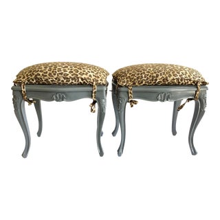 French Ottomans With Leopard Print- A Pair For Sale