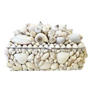 Vintage White Seashell Covered Box Sailor’s Valentine For Sale