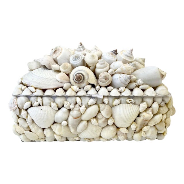 Vintage White Seashell Covered Box Sailor’s Valentine For Sale