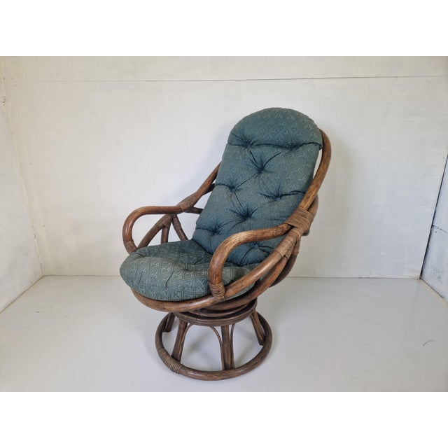 Vintage Bamboo Rattan Swivel Armchair, 1970s For Sale - Image 6 of 8