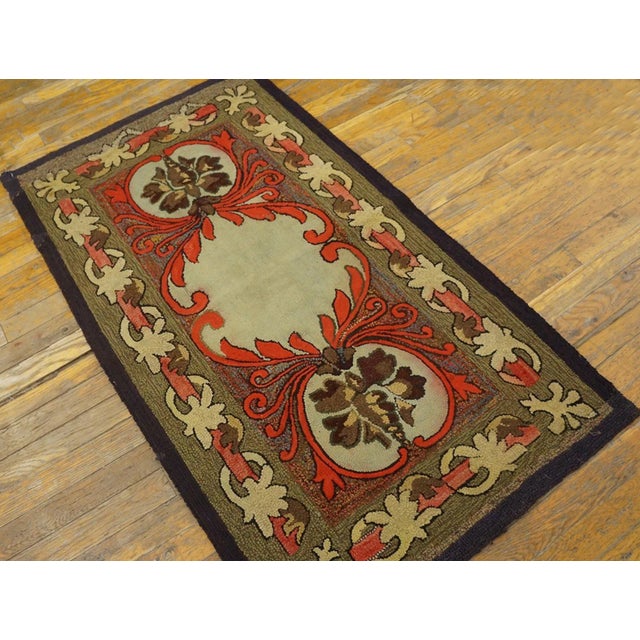 1930s Rare Antique Artistic Art Nouveau Design American Hooked Folk Art Rug For Sale - Image 9 of 10