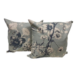 Pair of Square 20" Pillows With a Blue Batik Floral Pattern - Made in Uk For Sale
