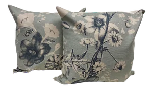 Pair of Square 20" Pillows With a Blue Batik Floral Pattern - Made in Uk