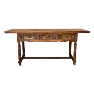 Spanish Walnut Drop-Leaf Table with Three Drawers, 1930s For Sale