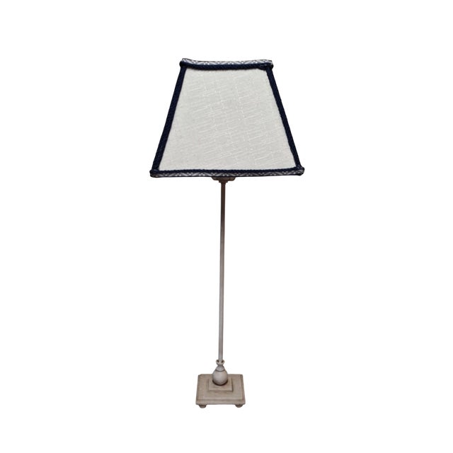 Vintage Table Lamp with Cream-White Metal Base and Fabric Shade, 1990s For Sale