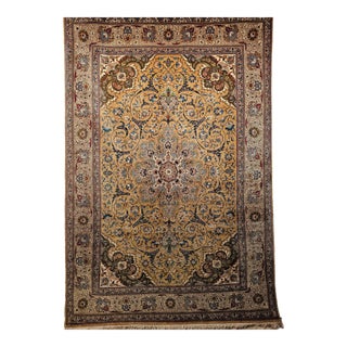 Vintage Persian Tabriz Rug, Hand-Knotted Wool, Floral Pattern, Moss Green & Caramel, 7x10 For Sale