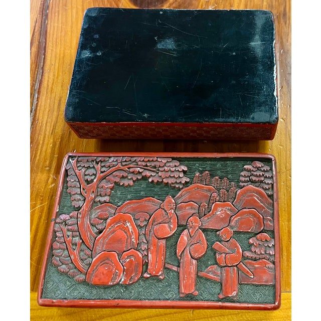 Antique 19th Century Chinese Carved Red Cinnabar Lacquer Table Box For Sale - Image 14 of 18