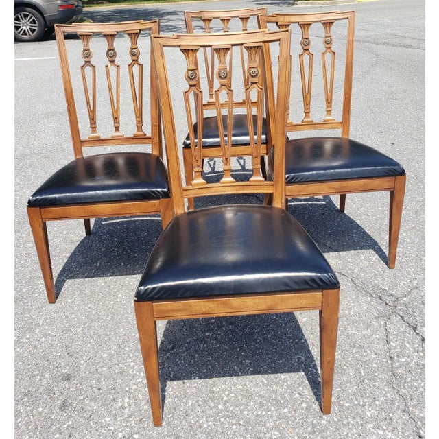 This set high quality Dining chairs is made out of French Walnut wood and cast brass mounted medaillion ornaments and...