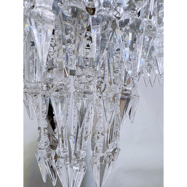 Brass Vintage Hollywood Regency Crystal Waterfall Chandelier With Ornate Brass Frame For Sale - Image 8 of 9