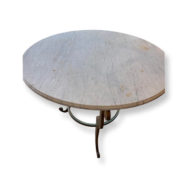 Vintage Italian Round Gilded Iron Top Carrara Marble Center Table For Sale - Image 4 of 4