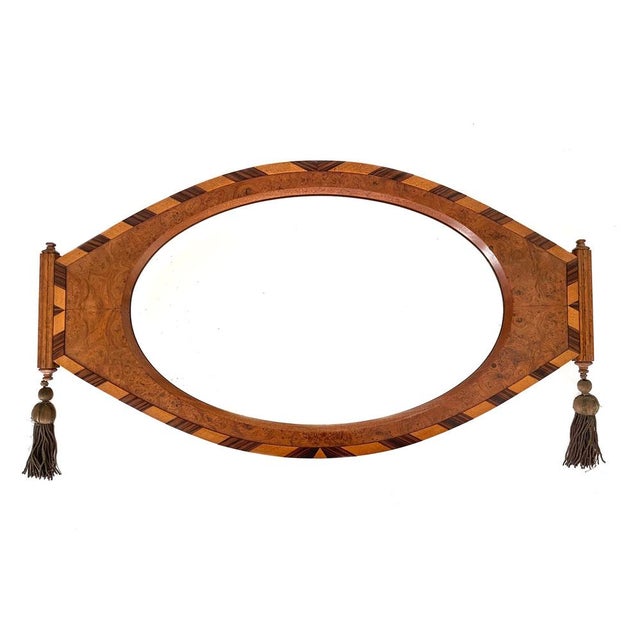 Art Deco Hanging Mirror in Veneer and Marquetry with Ornamental Tassels For Sale - Image 10 of 10