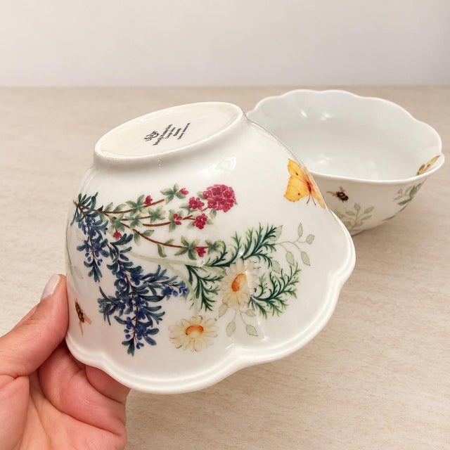 Ceramic Lenox Butterfly Meadow Herbs Scalloped Bowls – Set of 2 For Sale - Image 7 of 7