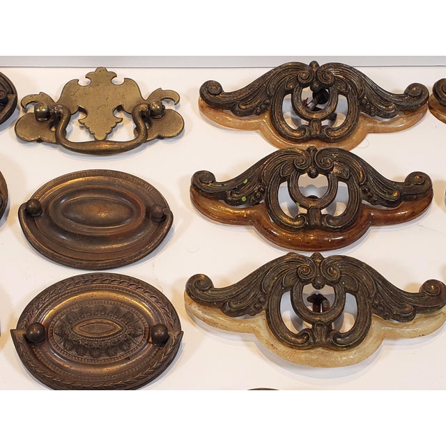 Antique Decorative Brass Metal Furniture Handles and Knobs (42 Pieces) For Sale In Baltimore - Image 6 of 9
