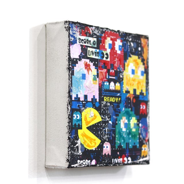 Pac-Man Score 0 - Colorful Retro Pop Art Collage on Canvas Original Artwork by Marion Duschletta For Sale In Los Angeles - Image 6 of 9