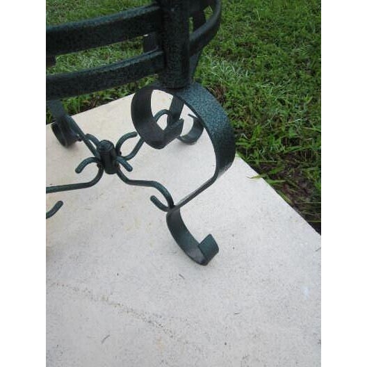 1980s Vintage Salterini Style Round End Table Green Metal Glass Top For Sale - Image 5 of 8
