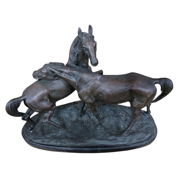 Pierre Jules Mène, Sculpture with Horses, 1800s, Bronze & Marble For Sale - Image 3 of 7