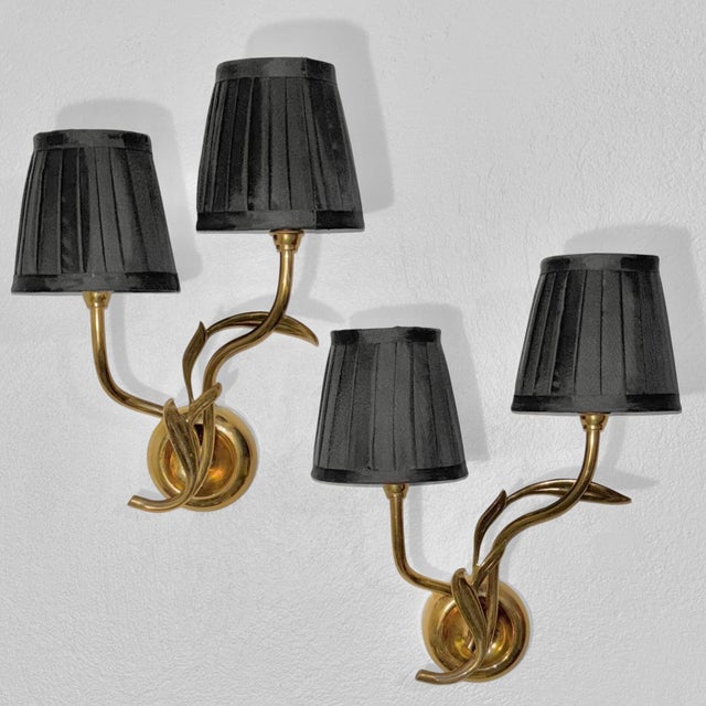 Vintage Wall Lamps in Brass with Leafs from Bröderna Malmströms Metallvarufabrik, 1950s, Set of 2 For Sale - Image 11 of 11