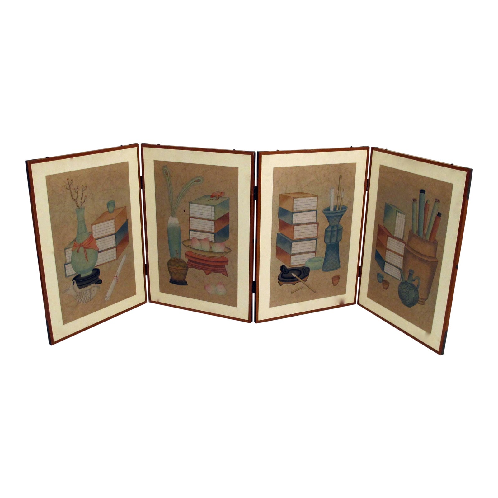 Chinese Scholar Painted 4 Panel Folding Table Screen Chairish