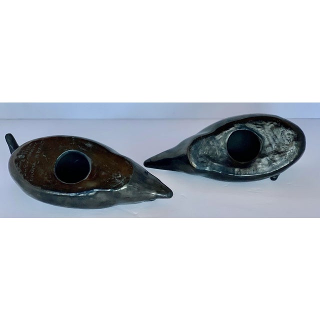 Vintage Oaxaca, Mexico Black Pottery Ducks, Artist Signed by Doña Rosa, Coyotepec- A Pair For Sale - Image 4 of 12