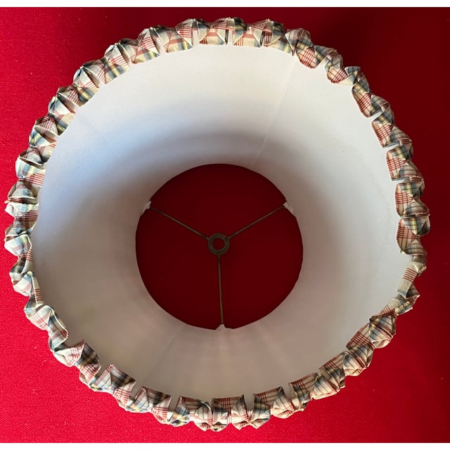 Red Vintage Hand Made Lamp Shade in Cotton Plaid With Ruffled Trim For Sale - Image 8 of 10