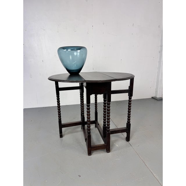 Black Small Antique Oak Gateleg Drop-Leaf Side Table, 1900s For Sale - Image 8 of 13