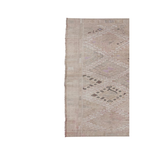 Vintage Faded Turkish Jajim Kilim Rug 5'2'' X 7'3'' For Sale - Image 4 of 13