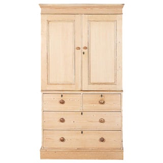 19th Century English Pine Linen Press For Sale