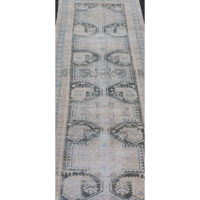 Textile Antique Persian Hamadan Runner With All-Over Medallion Design in Lt. Blue For Sale - Image 7 of 13