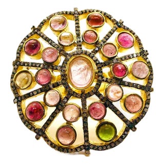 Bochic “Orient” Diamond & Multi Color Tourmaline Ring Set In 18K Gold & Silver For Sale
