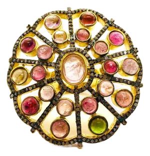 Bochic “Orient” Diamond & Multi Color Tourmaline Ring Set In 18K Gold & Silver