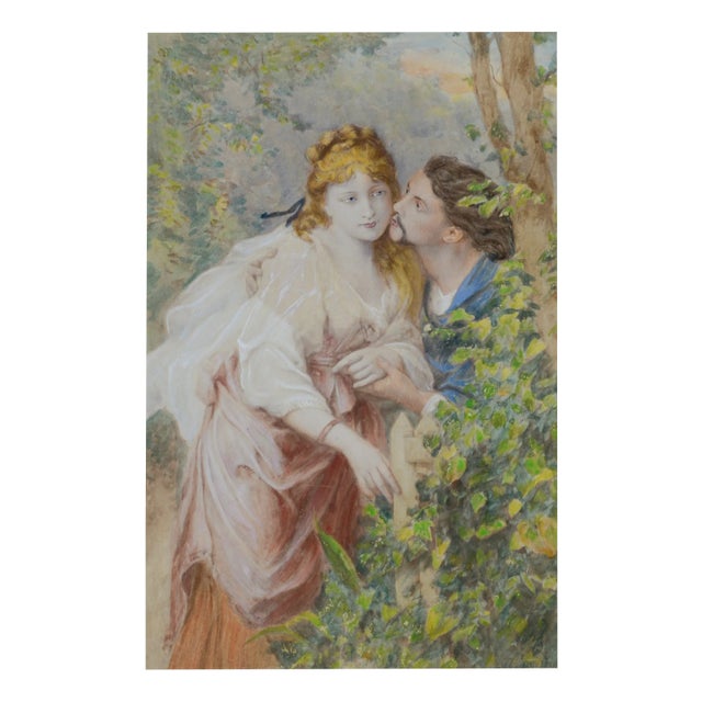 Victorian Artist, Romantic Scene, Watercolour, 1800s For Sale