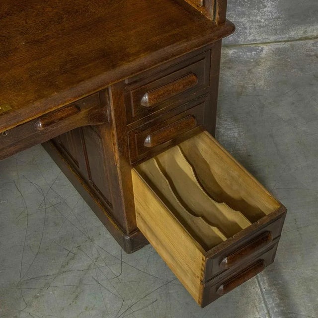 Edwardian Oak Roll Top Desk For Sale - Image 10 of 17