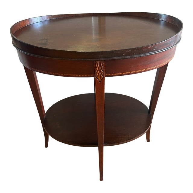 Mid 20th Century Mersman Tiered Mahogany Inlay Oval Side Table - Mersman 7367 For Sale