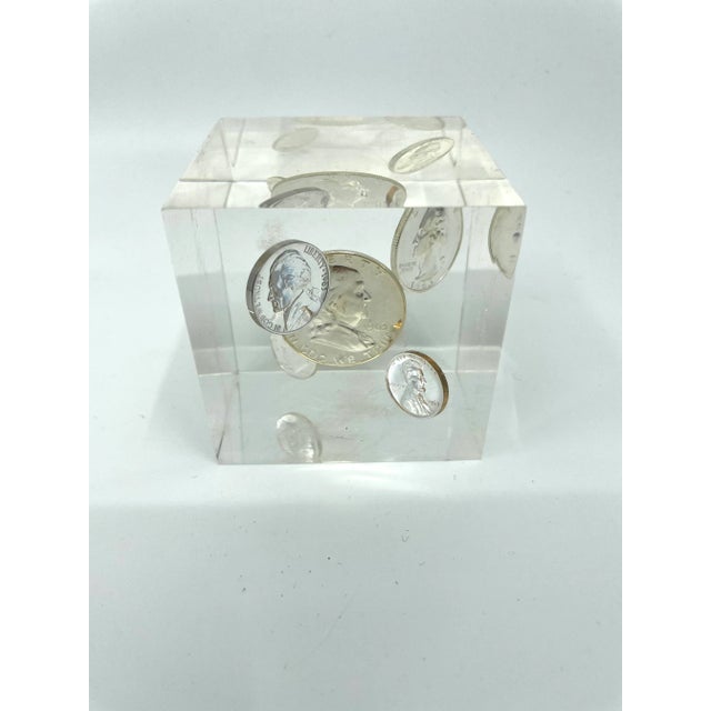 Plastic Vintage Pop Art Lucite Money Cube For Sale - Image 7 of 11