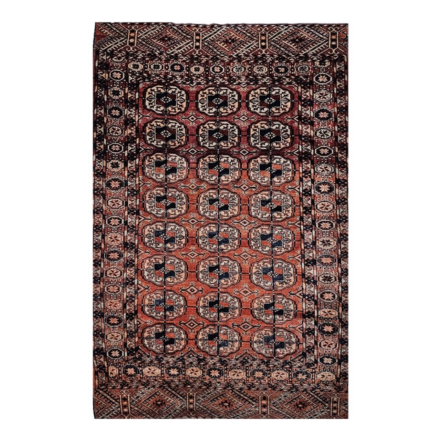 Vintage Turkmen Tekke Area Rug, Wool Pile, Brick-Red, Early 1900s For Sale