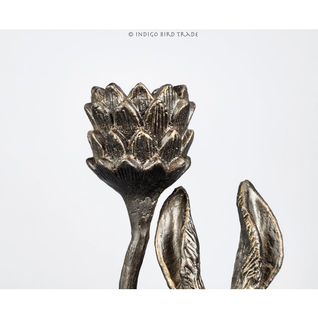 Vintage Bronze Rabbit Butler With Flower Candlestick Holder For Sale - Image 4 of 8