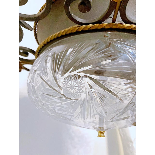 Italian Iron Fram Flush Mount Glass Light Fixture For Sale - Image 10 of 11