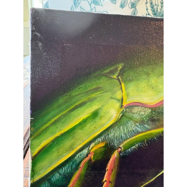 Late 20th Century Vintage Oil Painting of Green Beetle on Canvas For Sale - Image 5 of 7
