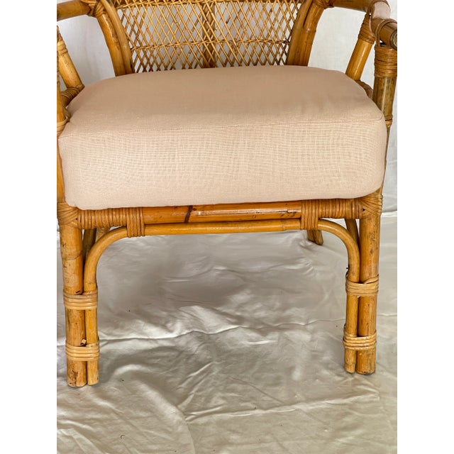 Wood Pair Bamboo & Rattan Fan Back Arm Chairs For Sale - Image 7 of 18