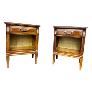 Vintage French Regency Louis XVI Style Mahogany and Brass Nightstands- Pair of Two For Sale